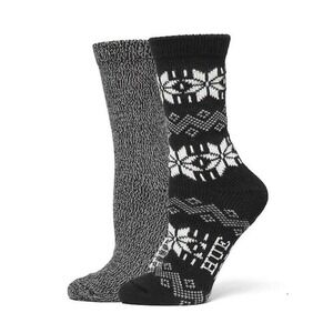 Hue Womens 2-Pack Heavy Weight‎ Boot Socks Black Fair Isle Marled Grey New
